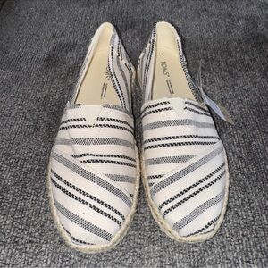 TOMS Women's Striped Black and White Slip-Ons